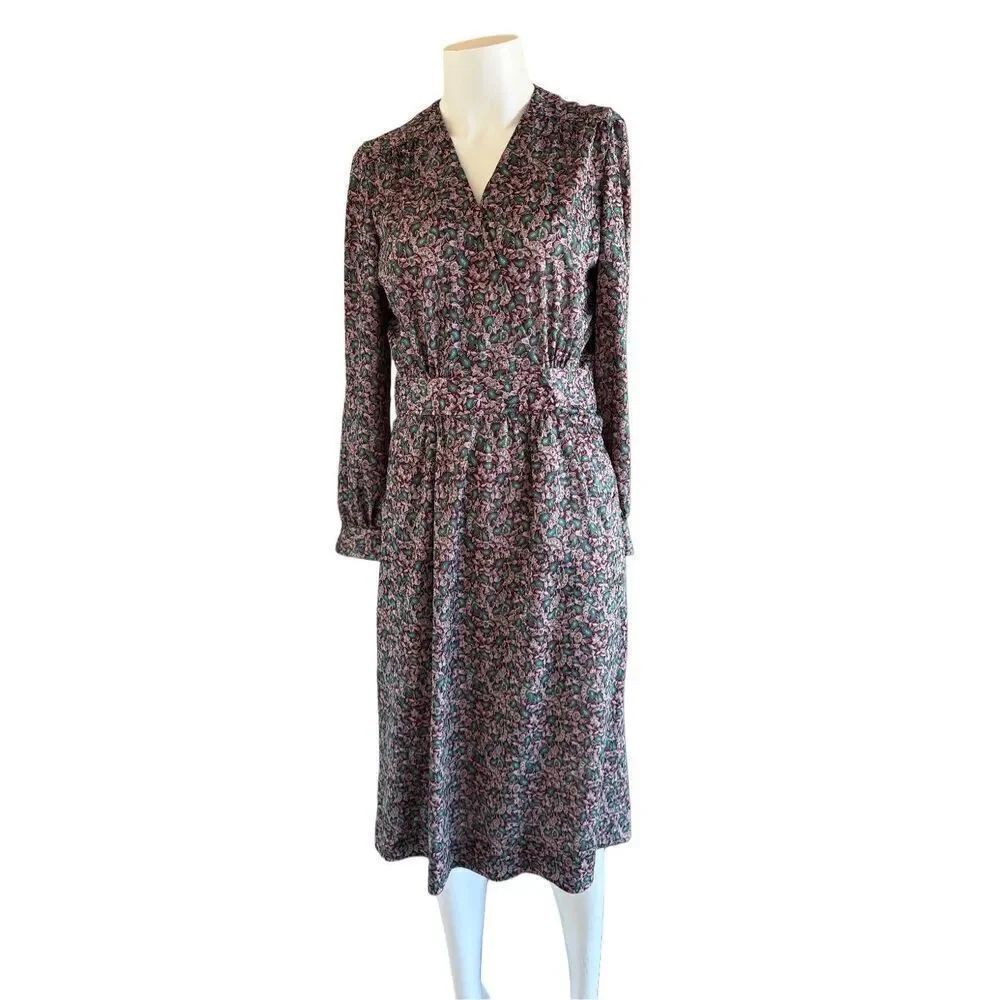 Vintage 70’s dress groovy floral summer dress women’s M brown green paisley lon